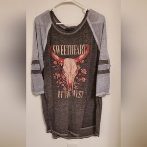 Sweetheart of the West Bull Skull Women's Raglan Shirt Western Aztec Country